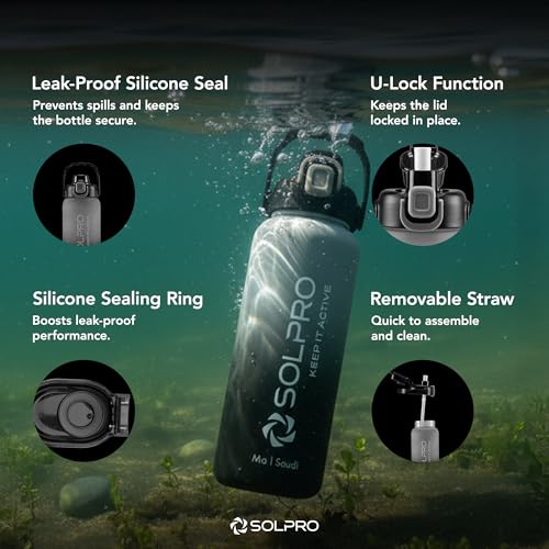 Solpro Ma Saudi Sipper Water Bottle 1000 ml, Leakproof BPA Free, Sipper Bottle for Kids, Men, Women, Adults for School, Office, College, Travel, Gym, Workout, Outdoor, Camping (White/Black) - Image 3