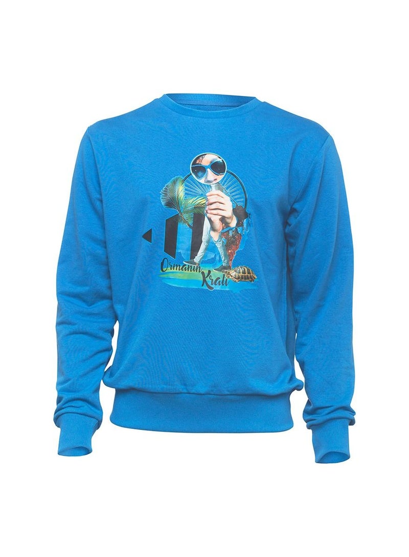 بيج ديزاين كنزة رجالية كم طويل قماش ناعم وسميك أزرق بمقاسات مختلفة - Image 1