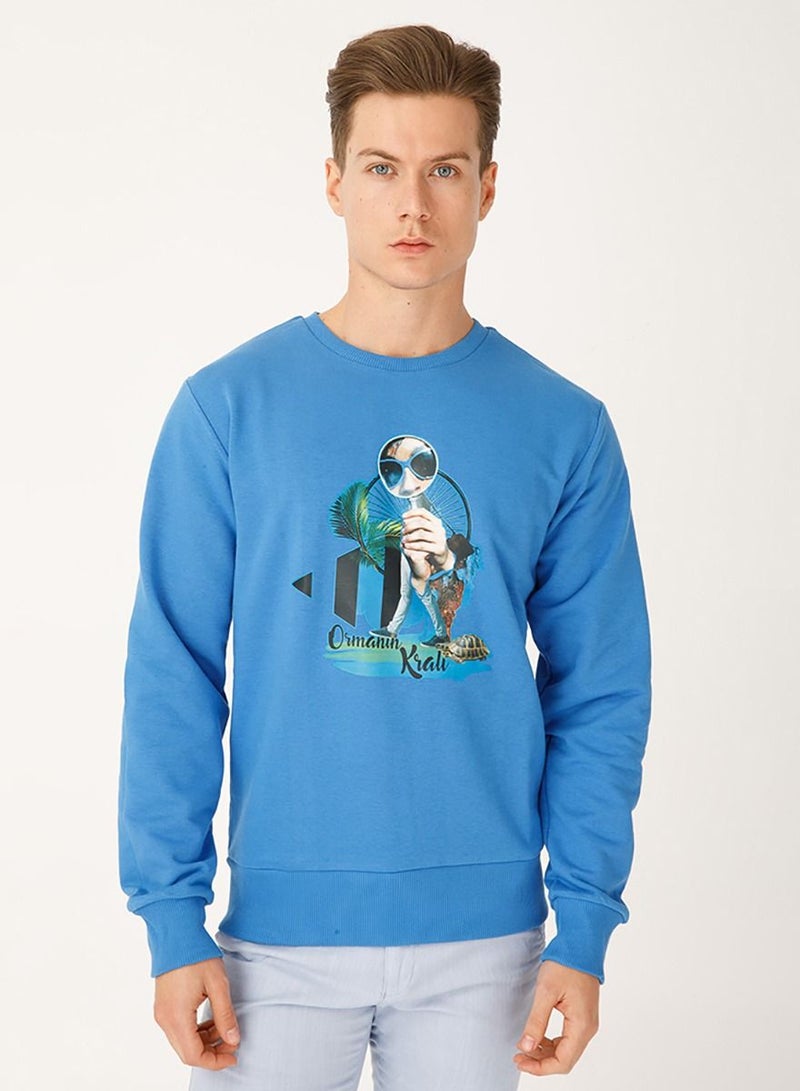 بيج ديزاين كنزة رجالية كم طويل قماش ناعم وسميك أزرق بمقاسات مختلفة - Image 4