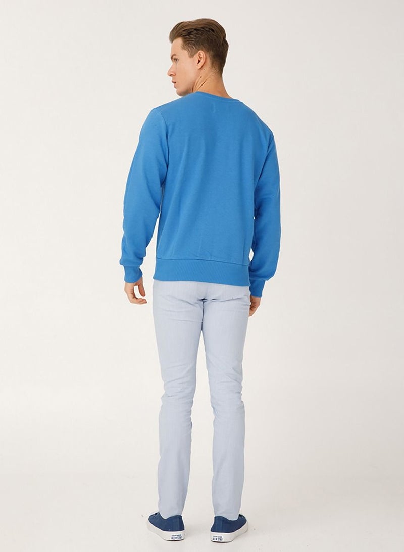 بيج ديزاين كنزة رجالية كم طويل قماش ناعم وسميك أزرق بمقاسات مختلفة - Image 5