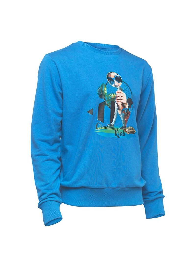 بيج ديزاين كنزة رجالية كم طويل قماش ناعم وسميك أزرق بمقاسات مختلفة - Image 2