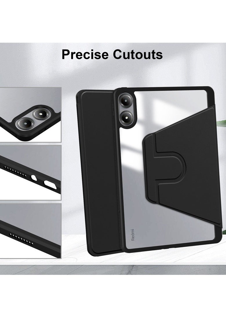 General Case for Xiaomi Redmi Pad Pro/Xiaomi Poco Pad 2024 12.1" Tablet - 360 Degree Rotation Protective Stand Clear Back Cover Case (Black)  - Image 4