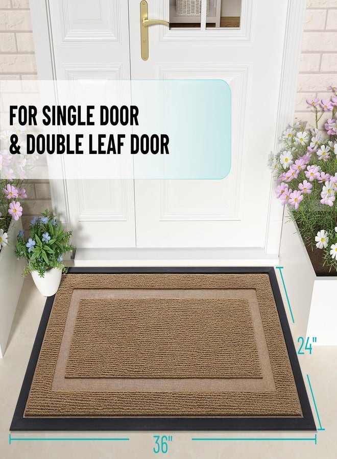 OLANLY Front Door Mat Indoor Outdoor Entrance, Waterproof All-Season, All-Weather Doormat, Sturdy Natural Rubber, Fade Resistant, Low Profile, Easy Clean Patio Porch Entryway Mat, 35x23, Light Borwn - Image 3