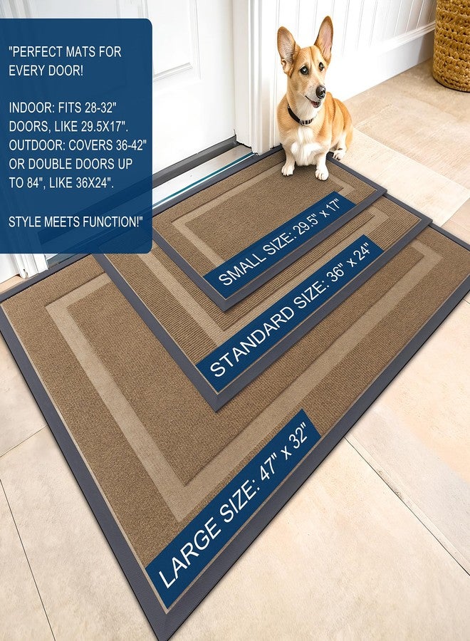 OLANLY Front Door Mat Indoor Outdoor Entrance, Waterproof All-Season, All-Weather Doormat, Sturdy Natural Rubber, Fade Resistant, Low Profile, Easy Clean Patio Porch Entryway Mat, 35x23, Light Borwn - Image 2