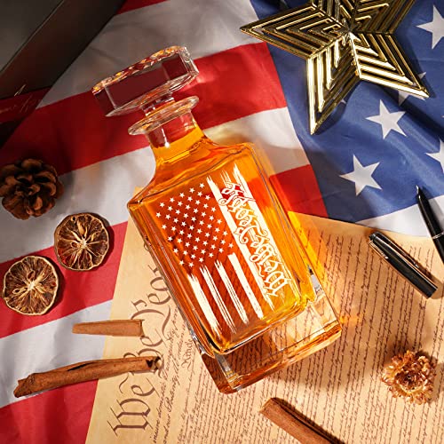 PONPUR Whiskey Decanter Engraved We The People American Flag, 750ml Whiskey Decanter Set with 2 Glasses, Christmas Boss Day Patriotic Birthday Gifts For Men Dad, Liquor Scotch Bourbon Presents - Image 4