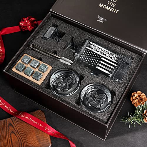 PONPUR Whiskey Decanter Engraved We The People American Flag, 750ml Whiskey Decanter Set with 2 Glasses, Christmas Boss Day Patriotic Birthday Gifts For Men Dad, Liquor Scotch Bourbon Presents - Image 2