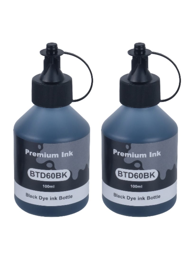 Terabyte BTD60 ink Compatible for Brother 2-Pack Black 100ml/Bottle Dye Ink for DCP T300 T310W T428W T500W T510W T700W T710W MFC T800W T810W T910DW HL T4000DW T4500DW - Image 1