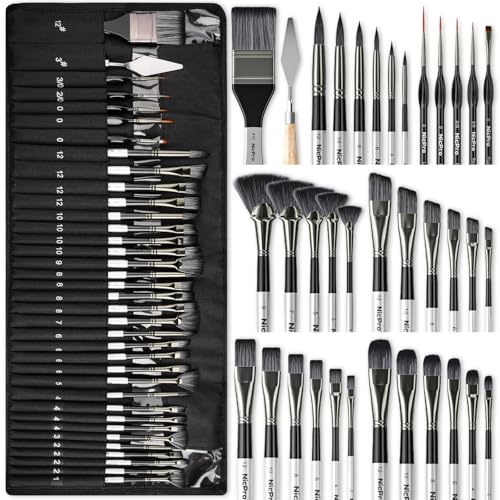 Nicpro 36pcs Paint Brush Set Professional Paintbrushes with Palette Knife and Cloth Roll Suitable for Artists and Beginners for Acrylic Painting Oil Watercolor Gouache - Image 1