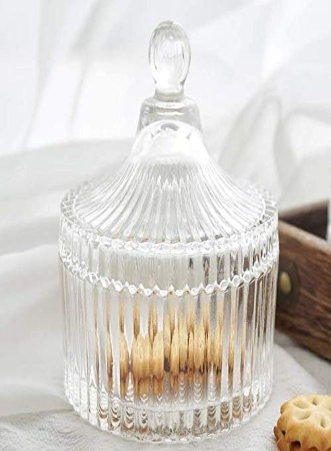 AKDC 280Ml 10Oz Crystal Glass Candy Dish With Lid Decorative Covered Candy Bowl Candy Jar Container Box Glass Apothecary Jar Biscuit Jar Seasoning Jar For Home Kitchen Office Desk Gift(Clear) - Image 2