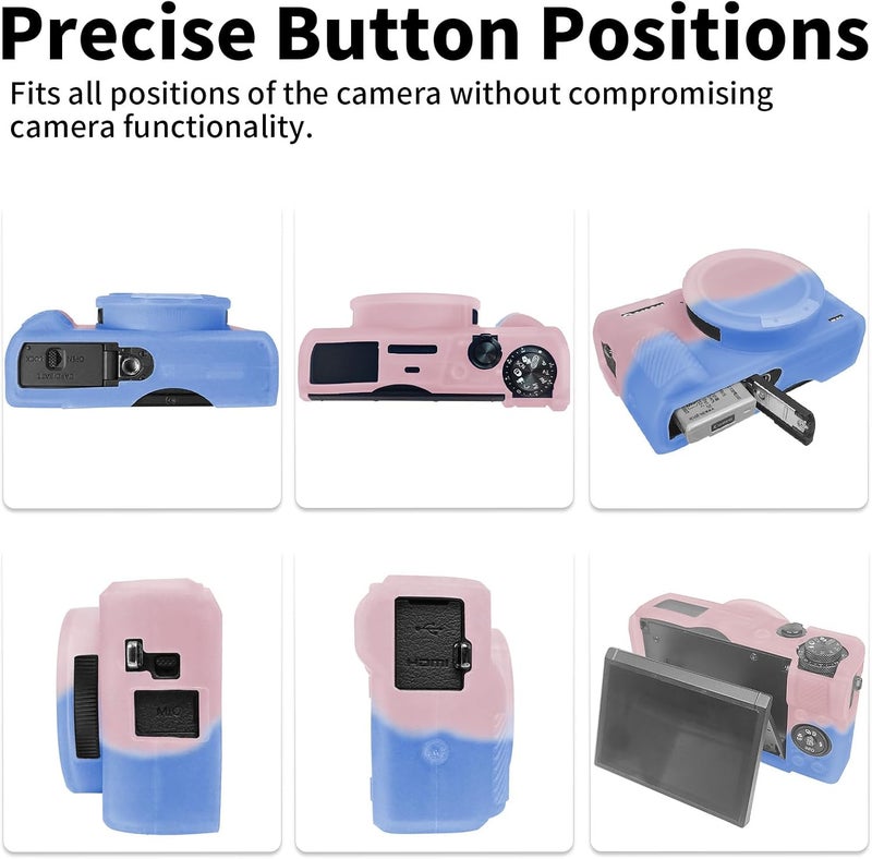 Easy Hood G7X Mark III Case, Soft Silicone Protective Case Cover for Canon Powershot G7X Mark III Digital Camera, Durable Camera Body Skin Protector with Removable Lens Cover, Pink Blue - Image 5
