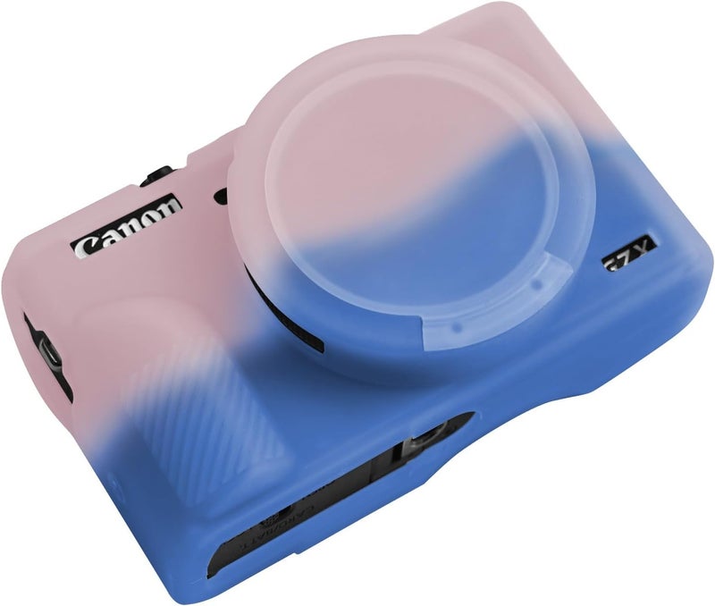 Easy Hood G7X Mark III Case, Soft Silicone Protective Case Cover for Canon Powershot G7X Mark III Digital Camera, Durable Camera Body Skin Protector with Removable Lens Cover, Pink Blue - Image 1