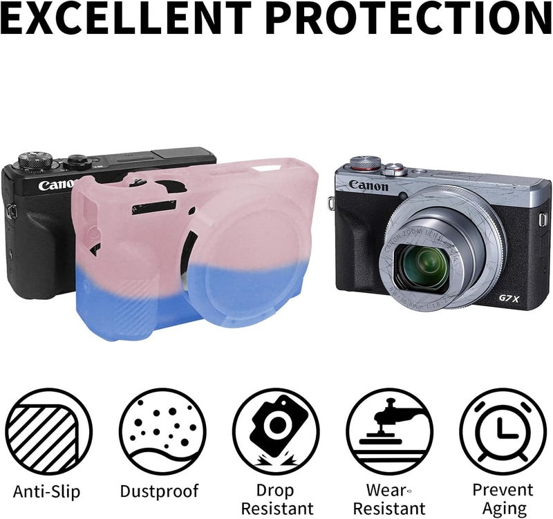Easy Hood G7X Mark III Case, Soft Silicone Protective Case Cover for Canon Powershot G7X Mark III Digital Camera, Durable Camera Body Skin Protector with Removable Lens Cover, Pink Blue - Image 4