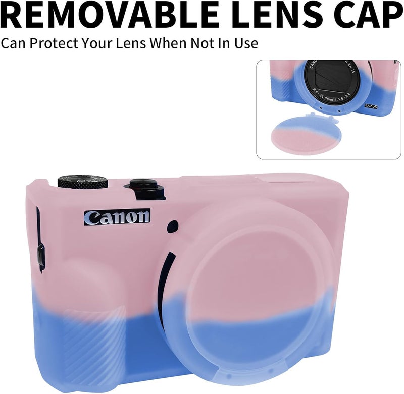 Easy Hood G7X Mark III Case, Soft Silicone Protective Case Cover for Canon Powershot G7X Mark III Digital Camera, Durable Camera Body Skin Protector with Removable Lens Cover, Pink Blue - Image 3
