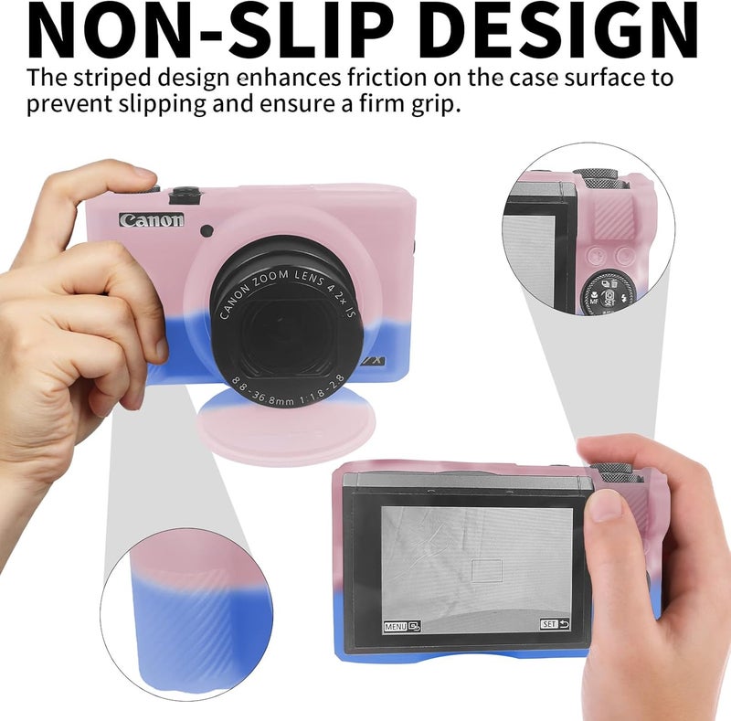 Easy Hood G7X Mark III Case, Soft Silicone Protective Case Cover for Canon Powershot G7X Mark III Digital Camera, Durable Camera Body Skin Protector with Removable Lens Cover, Pink Blue - Image 2