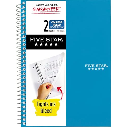 Five Star Spiral Notebook 2 Subject College Ruled Paper 100 sheets 912 x 6 Color Selected For You 1 Count 06180