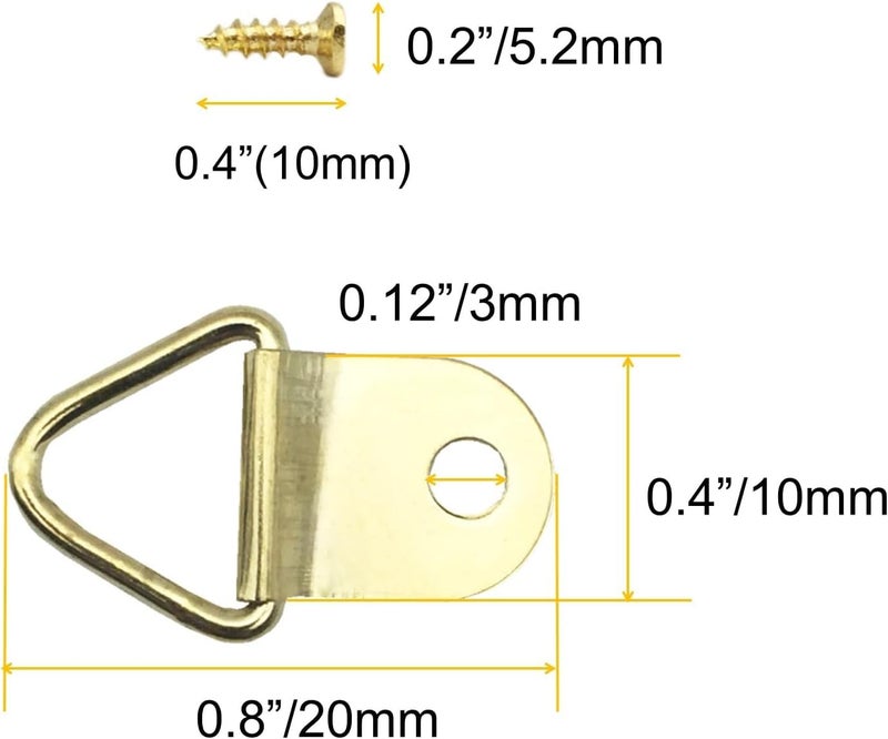 EesTeck 50 Pack Small Triangle Ring Steel Picture Hangers with Screws Picture Frames Picture Hang Solutions, for Hanging Clock Paintings Artwork Picture Frame Hook Photos(Gold) - Image 5