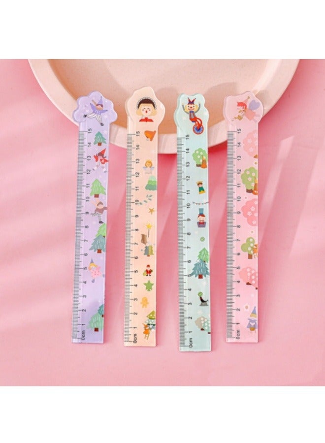 Generic 4Pcs Rulers Cartoon Acrylic Rulers Student Drawing Measuring Ruler  - Image 1