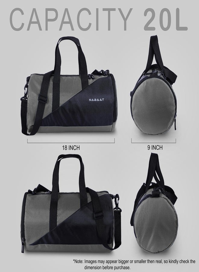 NABAAT Polyester Gym Bags for Men and Women Duffle Bag/Sports Bag/Shoulder Side Bag for Travel, Water Resistant with Shoe Compartment (Grey_Black, GMB-GRBK2) - Image 5