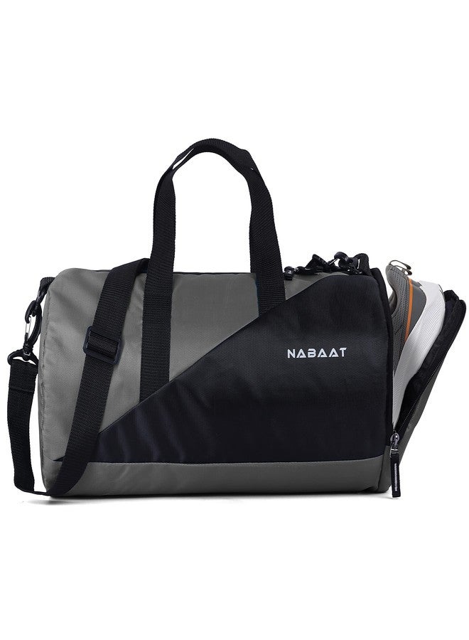 NABAAT Polyester Gym Bags for Men and Women Duffle Bag/Sports Bag/Shoulder Side Bag for Travel, Water Resistant with Shoe Compartment (Grey_Black, GMB-GRBK2) - Image 1