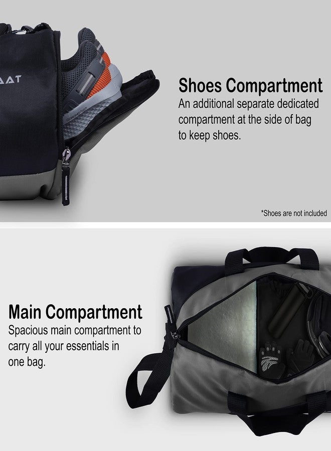 NABAAT Polyester Gym Bags for Men and Women Duffle Bag/Sports Bag/Shoulder Side Bag for Travel, Water Resistant with Shoe Compartment (Grey_Black, GMB-GRBK2) - Image 2