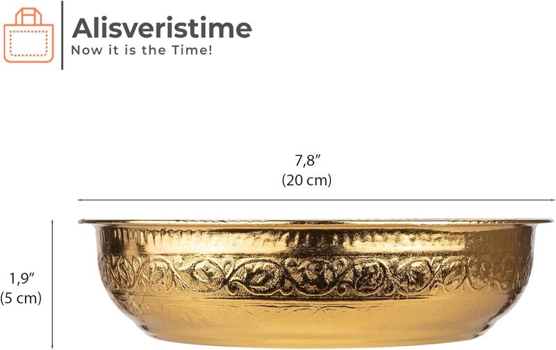 Alisveristime وعاء حمام تركي تقليدي من بأشكال وزخارف أصيلة (وزن 440 جرام، قطر 7.87 بوصة، مصنوع من الزنك، لون ذهبي) - Image 3