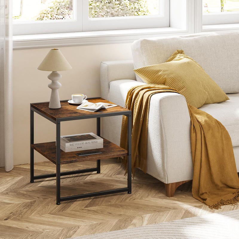 Tatub 20" End Table with Charging Station, Industrial Square Side Table with USB Ports & Outlets, Versatile 2-Tier Small Nightstand for Bedroom Living Room, Rustic Brown - Image 2