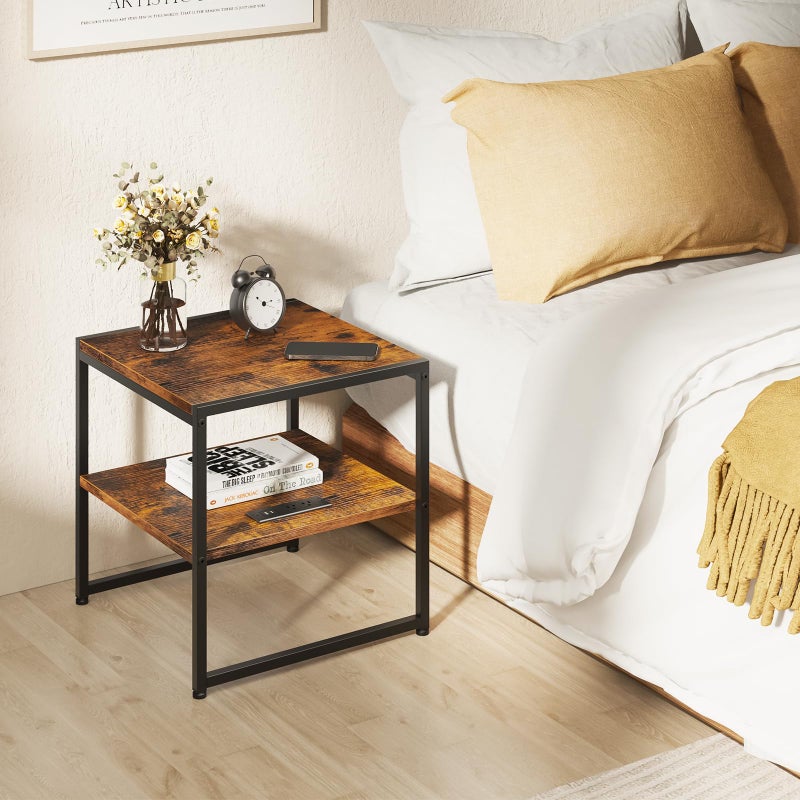 Tatub 20" End Table with Charging Station, Industrial Square Side Table with USB Ports & Outlets, Versatile 2-Tier Small Nightstand for Bedroom Living Room, Rustic Brown - Image 3