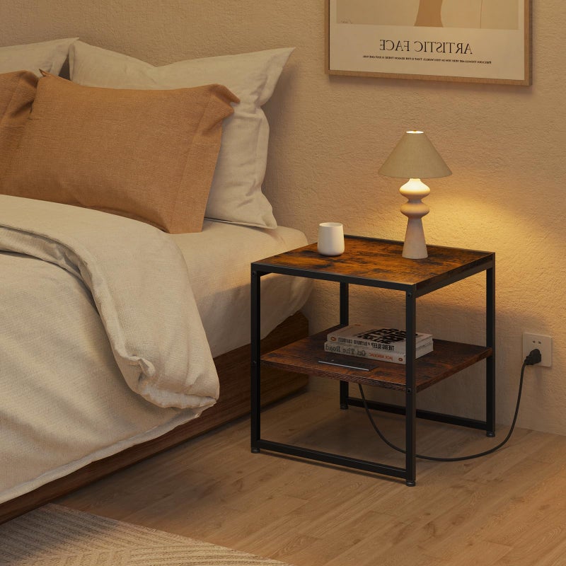 Tatub 20" End Table with Charging Station, Industrial Square Side Table with USB Ports & Outlets, Versatile 2-Tier Small Nightstand for Bedroom Living Room, Rustic Brown - Image 5
