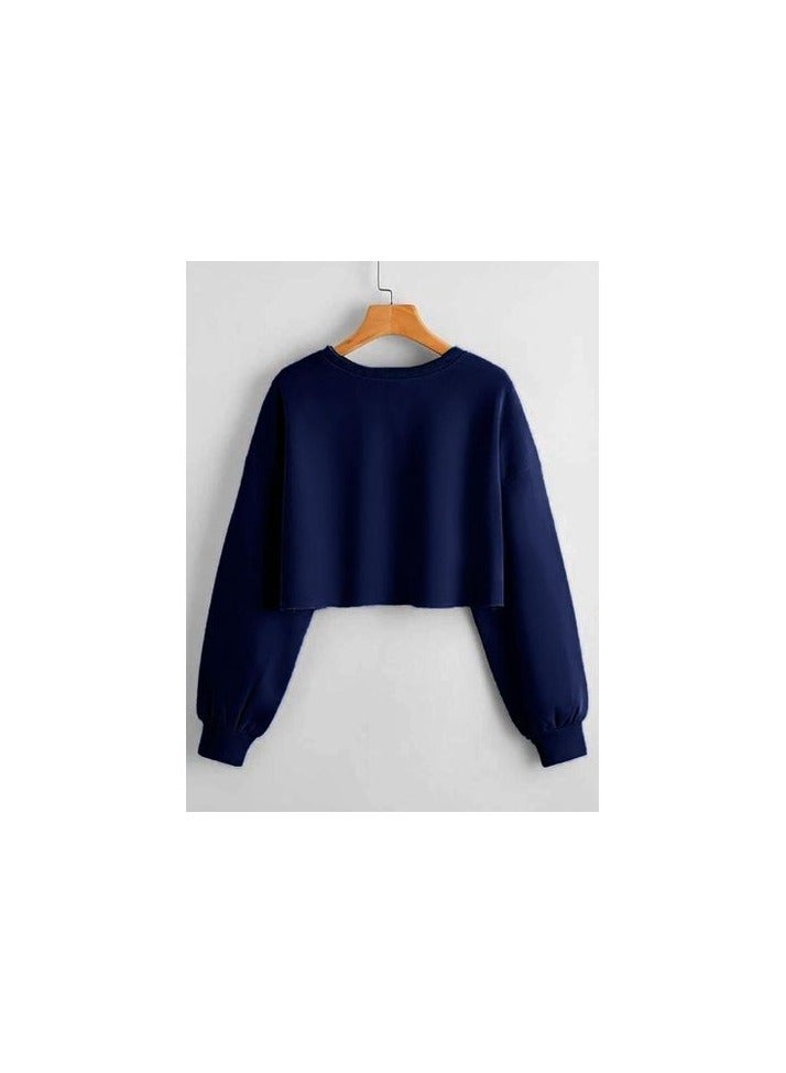 Women's short round neck hoodie - Dark Blue