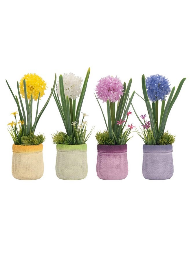 Velener 4PCs Fake Flowers in Vase, Babys Breath Artificial Flowers Indoor, Fake Potted Plants, Hydrangeas, Desk Plants for Home Indoor Bathroom Kitchen Shelf Office Decor(Plastic Vase) - Image 1