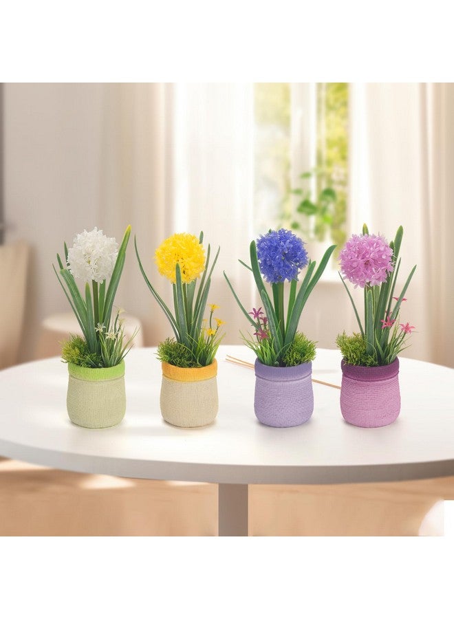 Velener 4PCs Fake Flowers in Vase, Babys Breath Artificial Flowers Indoor, Fake Potted Plants, Hydrangeas, Desk Plants for Home Indoor Bathroom Kitchen Shelf Office Decor(Plastic Vase) - Image 3