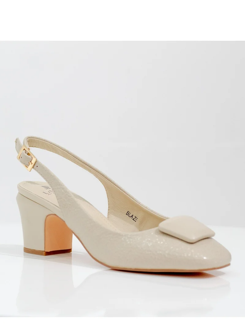 LAMARAPARIS Blaze block 5.5cm heel sling back with sqr trim pumps nude