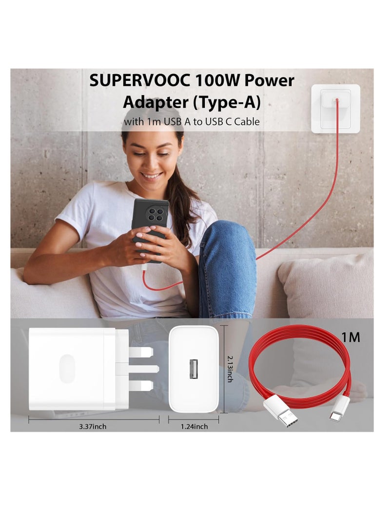 Beauenty 100W Warp Dash Fast Charger USB Power Adapter Plug with 6A/1M SUPERVOOC Cable,USB C Lead for OnePlus 12/11/11R//10/10 Pro/9/9 Pro/Nord CE 3/Nord 2/N10/ 8 Pro/8/7T 7 Pro/7T/ 7/ 6T/6 5/5T for OPPO for - Image 1