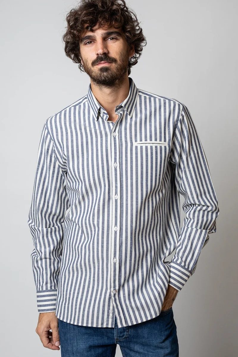 Jaqk W. Sako - Blue Stripes Shirt 100% GOTS cotton