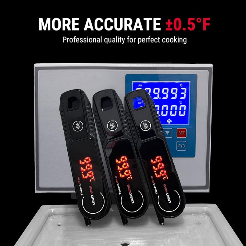 ThermoPro مقياس حرارة اللحم الفوري Lightning 1-Second، مقياس حرارة الطعام في المطبخ مع خاصية الاستيقاظ/النوم التلقائي/عرض دوار بزاوية 180°، مقياس حرارة الطهي المقاوم للماء للقلي العميق، المدخن، الشواء، والشواية - Image 4