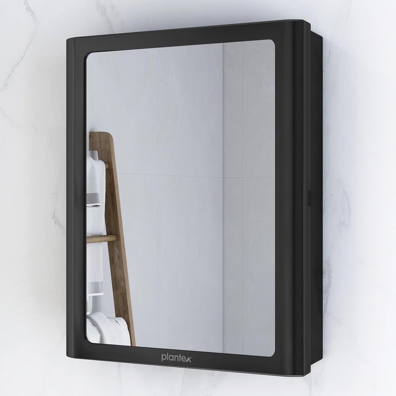 plantex Plantex Bathroom Cabinet with MirrorABS Bathroom Storage OrganiserMultipurpose ShelfWall Mount Mirror Cabinet for Wash Basin 14x18 Inch Black - Image 1