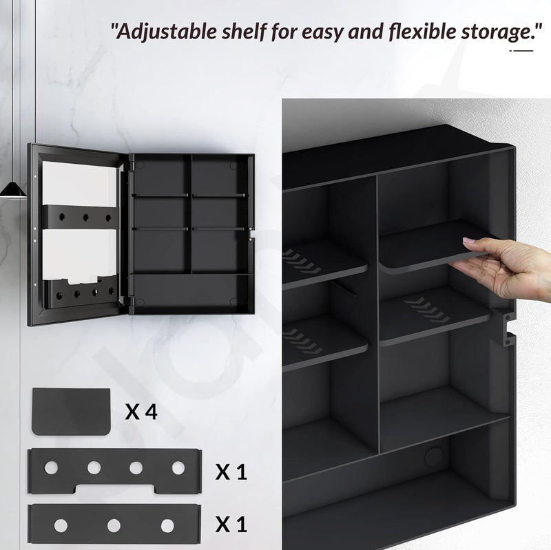 plantex Plantex Bathroom Cabinet with MirrorABS Bathroom Storage OrganiserMultipurpose ShelfWall Mount Mirror Cabinet for Wash Basin 14x18 Inch Black - Image 4