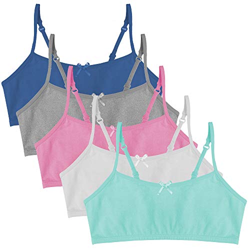 Popular Cotton Girls Training Bra - Crop Cami Training Bras for Girls w Adjustable Straps. Bra Pack 5 PK Brights 14 - Image 1