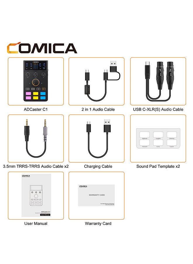 COMICA AD Caster C1 Audio Mixer USB Audio Interface Sound Card with 3.5mm Ports Dual XLR Input Support Real-time Monitoring BT Connection for Podcasting Streaming Gaming and Recording  - Image 5