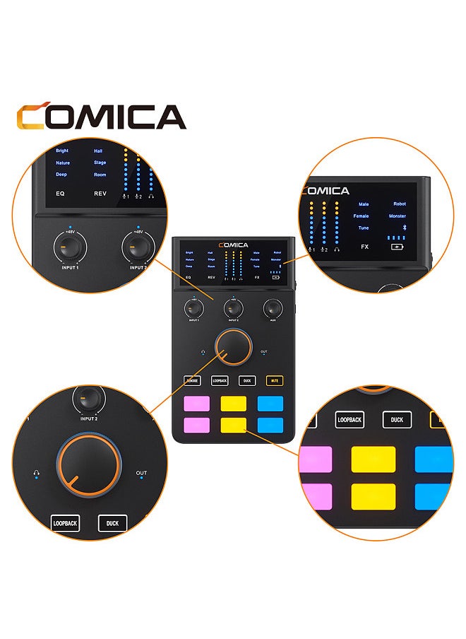 COMICA - AD Caster C1 Audio Mixer USB Audio Interface Sound Card with 3.5mm Ports Dual XLR Input Support Real-time Monitoring BT Connection for Podcasting Streaming Gaming and Recording - Image 1