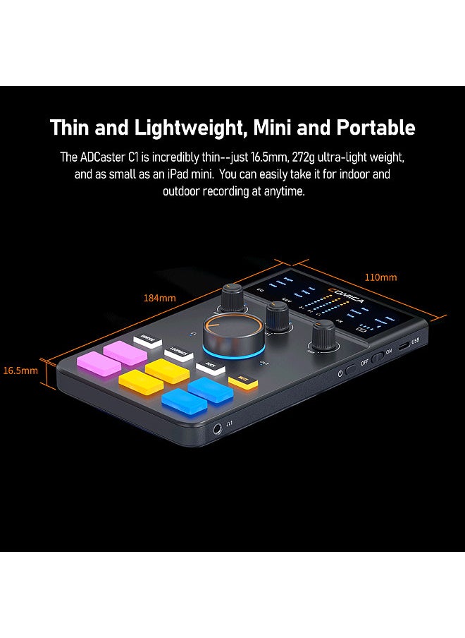 COMICA AD Caster C1 Audio Mixer USB Audio Interface Sound Card with 3.5mm Ports Dual XLR Input Support Real-time Monitoring BT Connection for Podcasting Streaming Gaming and Recording  - Image 4