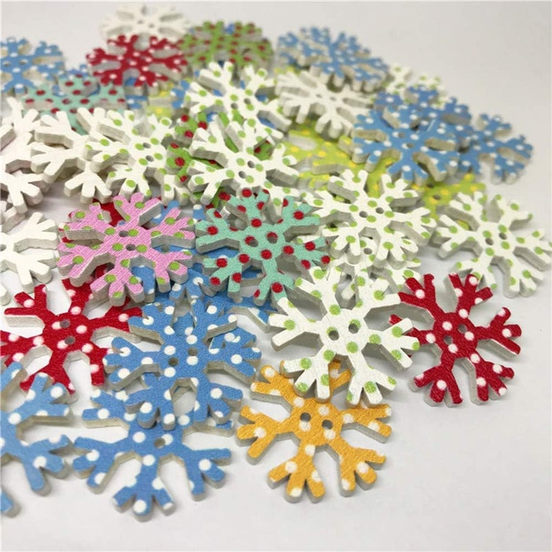 klarako 100pcs Snowflake Buttons Decorative 2 Hole Wooden Buttons for Scrapbooking Craft DIY 25mm (Colorful) - Image 2