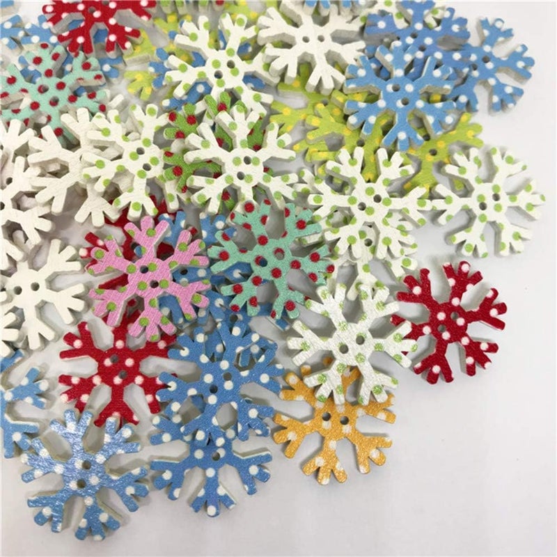 klarako 100pcs Snowflake Buttons Decorative 2 Hole Wooden Buttons for Scrapbooking Craft DIY 25mm (Colorful) - Image 3