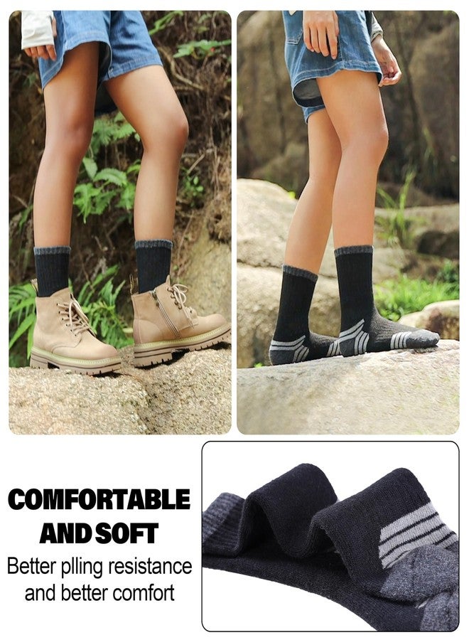 SDBING Kids Merino Wool Hiking Socks Toddlers Boys Girls Boot Winter Warm Cushion Socks 6 Pairs (8-12 Years, Black) - Image 2