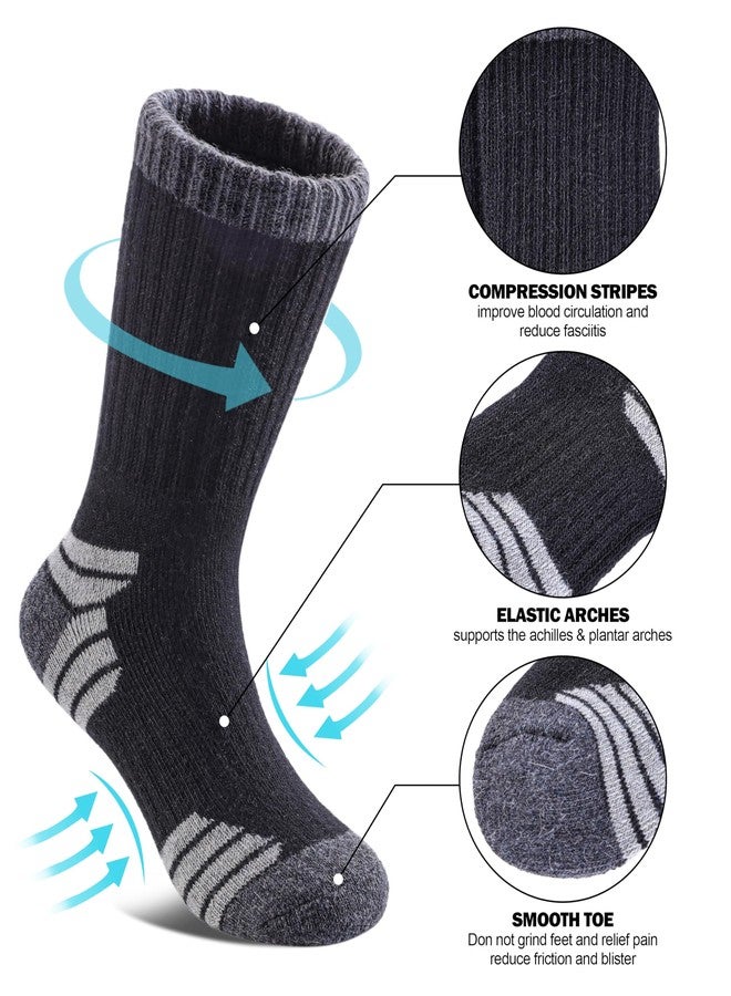 SDBING Kids Merino Wool Hiking Socks Toddlers Boys Girls Boot Winter Warm Cushion Socks 6 Pairs (8-12 Years, Black) - Image 3
