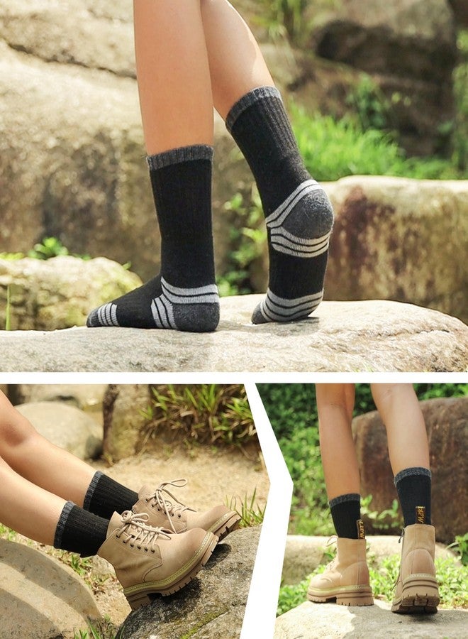 SDBING Kids Merino Wool Hiking Socks Toddlers Boys Girls Boot Winter Warm Cushion Socks 6 Pairs (8-12 Years, Black) - Image 4