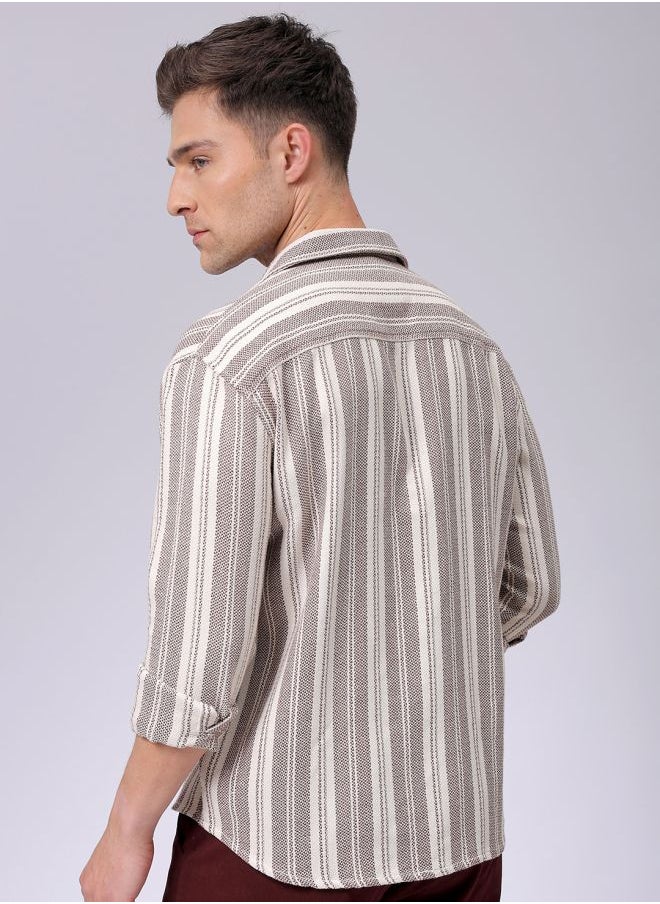 The Indian Garage Co Men Relaxed Fit Striped Full Sleeves Cutaway Collar Resort Wear Shirt  - Image 4