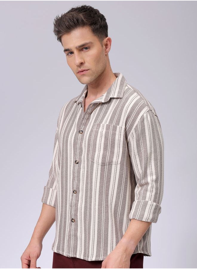 The Indian Garage Co Men Relaxed Fit Striped Full Sleeves Cutaway Collar Resort Wear Shirt  - Image 2