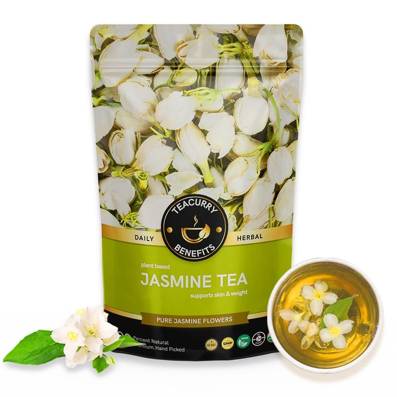 TEACURRY Jasmine Tea Flowers - 50 Grams Loose Tea | Jasmine Flowers Tea Helps Weight Loss, Protects Heart, Relieves Stress and Improves Skin Glow | Jasmine Tea Decaf - Image 1