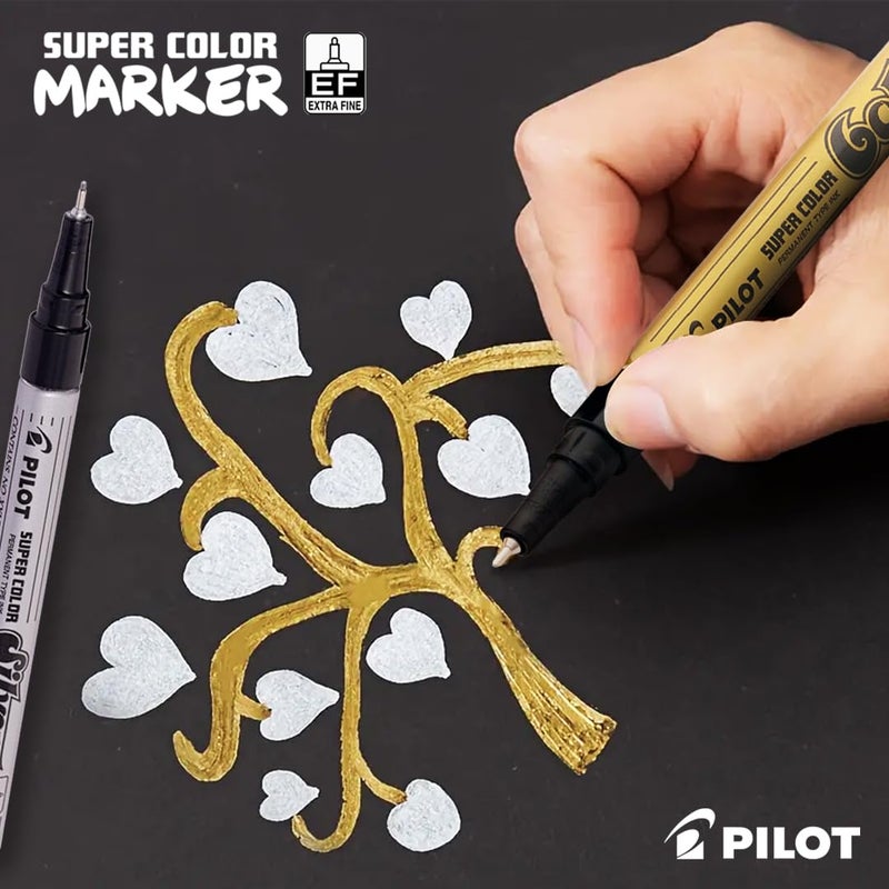 PILOT Super Colour Extra Fine Pen with Permanent Type Ink | Gold Ink, Pack Of 1 - Image 3